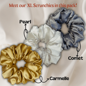 Pure Elegance_Carmelle, Comet and Pearl_Satin XL Scrunchies