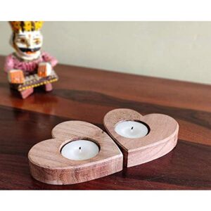 Bonjoy Wooden Heart Shape Tealight Candle Holder Set of 2 - 3.5" Each