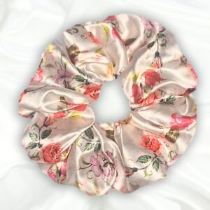Aria - Printed XL Satin Scrunchie - White Colour_Main - Bonjoy Fashion and Decor