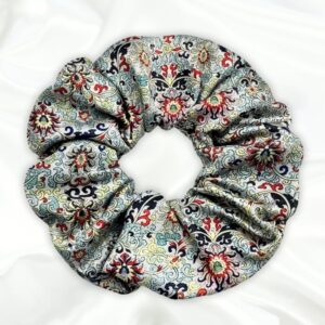Aurora - Printed XL Satin Scrunchie - White and Blue Scrunchie_Main - Bonjoy Fashion and Decor