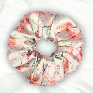 Azalea - Printed XL Satin Scrunchie - White and Pink Scrunchie_Main - Bonjoy Fashion and Decor