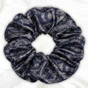 Evelyn - Printed XL Satin Scrunchie - Blue Scrunchie_Main - Bonjoy Fashion and Decor