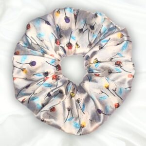 Lila - Printed XL Satin Scrunchie - White Scrunchie_Main - Bonjoy Fashion and Decor