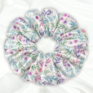 Logan - Printed XL Satin Scrunchie - White Scrunchie_Main - Bonjoy Fashion and Decor