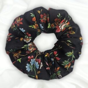 Noira - XL Satin Printed Black Scrunchies - Main - Bonjoy Fashion and Decor