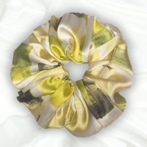 Oliver - Printed XL Satin Scrunchie - White and Green Scrunchie_Main - Bonjoy Fashion and Decor