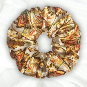 Russell - Printed XL Satin Scrunchie - Creame and Brown Scrunchie_Main - Bonjoy Fashion and Decor