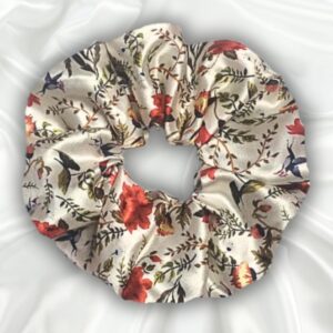Sapphire - Printed XL Satin Scrunchie - White and Red Scrunchie_Main - Bonjoy Fashion and Decor
