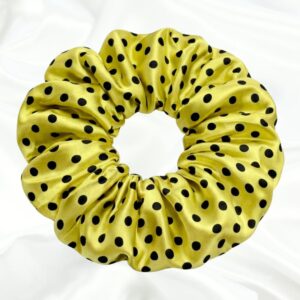 Sunspire Polka - Printed XL Satin Scrunchie - Yellow Polka Dot Scrunchie_Main - Bonjoy Fashion and Decor