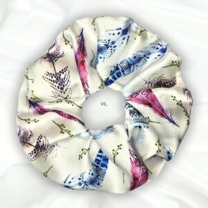 Whitney - Printed XL Satin Scrunchie - White and Blue Scrunchie_Main - Bonjoy Fashion and Decor
